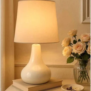 CasaBloom Minimal Ceramic Table Lamp with Linen Shade