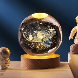 CasaBloom 3D Galaxy Crystal Ball Planet Ball Night Light with Warm White Dimmable LED Wooden Base - Decorative LED Lamp for Home, Office, Bedroom (3D Galaxy Crystal Ball)