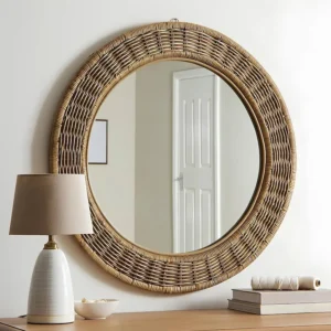 CasaBloom Round Wooden Wall Mirror with Natural Frame