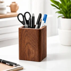 CasaBloom Minimal Wooden Pen Holder with Stationery Storage