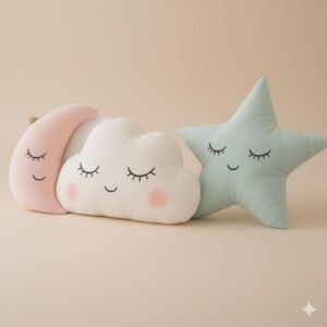 CHIRKUT Decorative Moon Cloud Star Throw Pillows, Nursery Room Cushions, Pink Mint White, 3-Piece Set,Polyester,Cotton (Pack of 3) 30CM