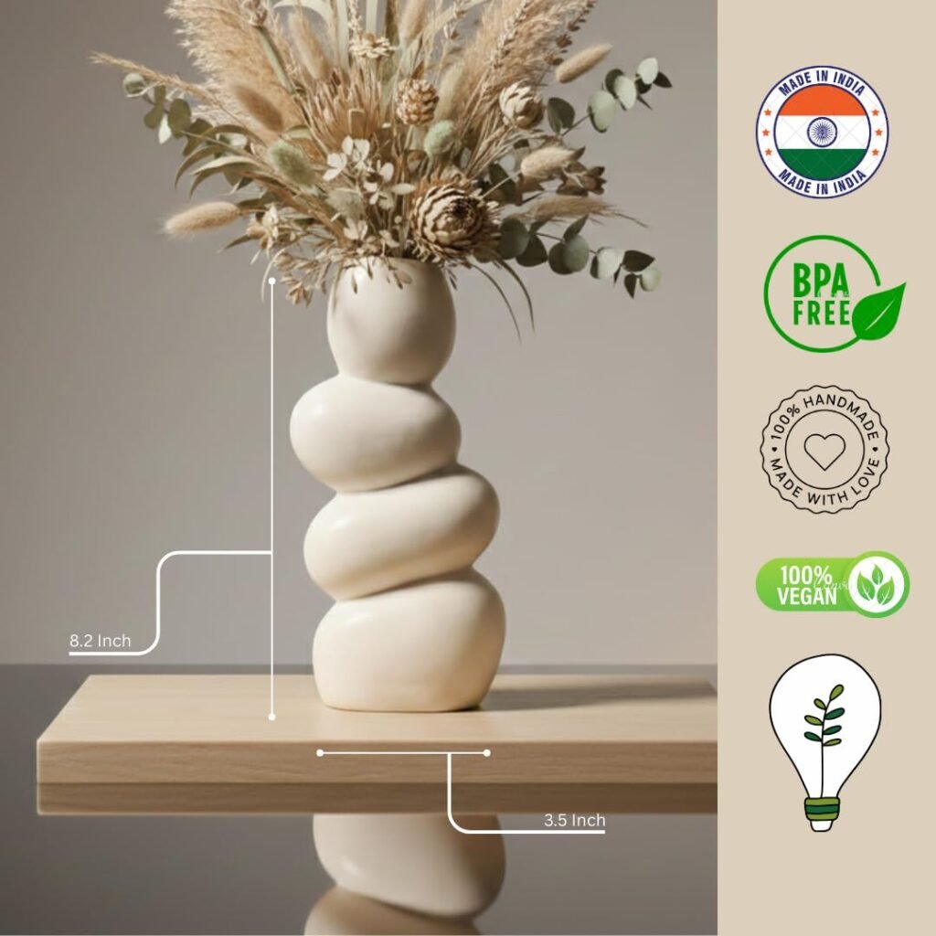 Ceramic Stone Vase for Home Decor Ceramic Vase for Pampas Grass, Abstract Bubble Stacked Pebble Design, Minimalist Ceramic Vases for Flowers (White Pebble)