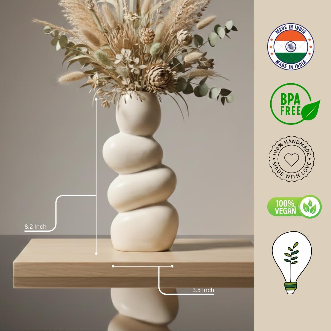 Ceramic Stone Vase for Home Decor Ceramic Vase for Pampas Grass, Abstract Bubble Stacked Pebble Design, Minimalist Ceramic Vases for Flowers (White Pebble) - Image 2