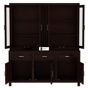 Solid Sheesham Wood Crockery Unit with Acrylic Glass Doors Cabinet Wooden Storage Sideboard Buffet Organizer for Kitchen Living Room Premium Dark Brown Finish Furniture - Image 4