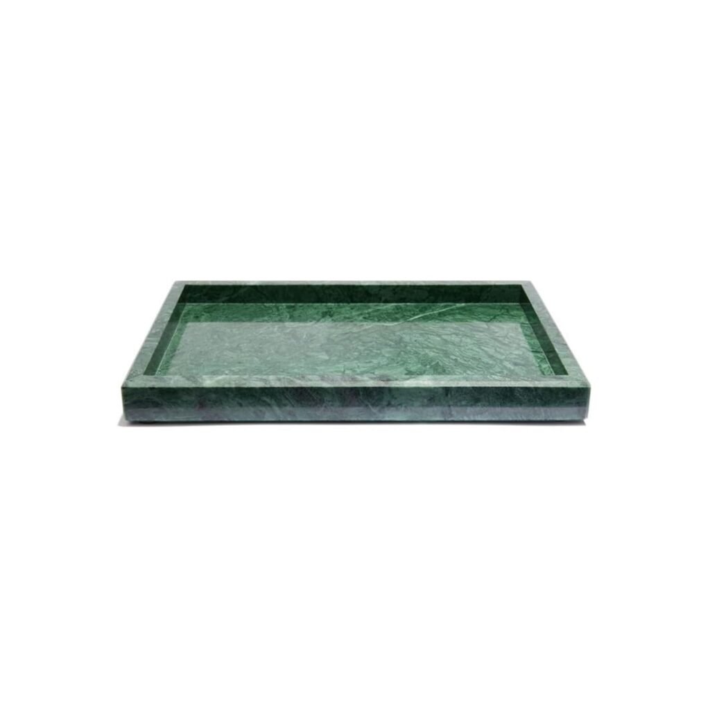 Marble Finish Vanity Tray – Elegant Decorative Organizer for Makeup, Jewelry, Perfume & Skincare – Rectangular Bathroom Countertop & Dresser Tray for Women (Green, 8 X 8 Inches)