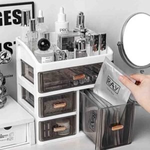 Zollyss Makeup Organisers | Bathroom Cosmetic Beauty Organizer with 3 Layers, Easy Access Makeup Brush Storage, Dust-Free Tabletop Organiser, Space-Saving 27.5cm x 23.5cm x 17cm - Image 5