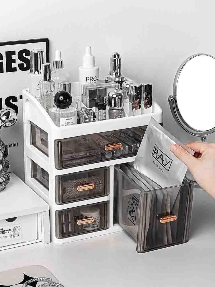 Zollyss Makeup Organisers | Bathroom Cosmetic Beauty Organizer with 3 Layers, Easy Access Makeup Brush Storage, Dust-Free Tabletop Organiser, Space-Saving 27.5cm x 23.5cm x 17cm