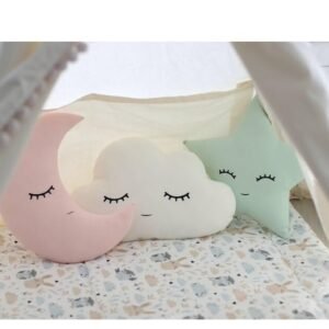 CHIRKUT Decorative Moon Cloud Star Throw Pillows, Nursery Room Cushions, Pink Mint White, 3-Piece Set,Polyester,Cotton (Pack of 3) 30CM - Image 3