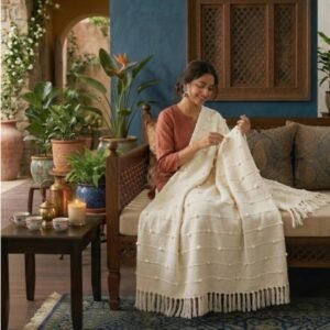 SAJAVAT HOME Hand Knitted Cotton Sofa Throw Blanket for Sofa & Bed | Soft All-Season Throw for Couch, Chair & Travel | Decorative Knitted Design | 80×52 Inches (204×132 cm) | Beige with Tassels - Image 5