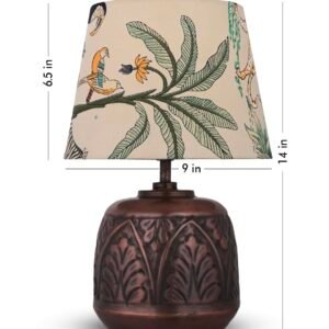 Green Girgit Vintage Copper Leaf Etched Pot Table Lamp with Printed Green Shade, Wooden Base, Bedside Night Lamp, Modern Living Room Light, Ambient Lighting, E27 Bulb Compatible, Corded Electric - Image 5