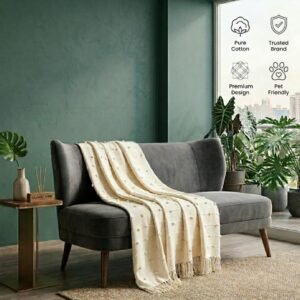 SAJAVAT HOME Hand Knitted Cotton Sofa Throw Blanket for Sofa & Bed | Soft All-Season Throw for Couch, Chair & Travel | Decorative Knitted Design | 80×52 Inches (204×132 cm) | Beige with Tassels - Image 6