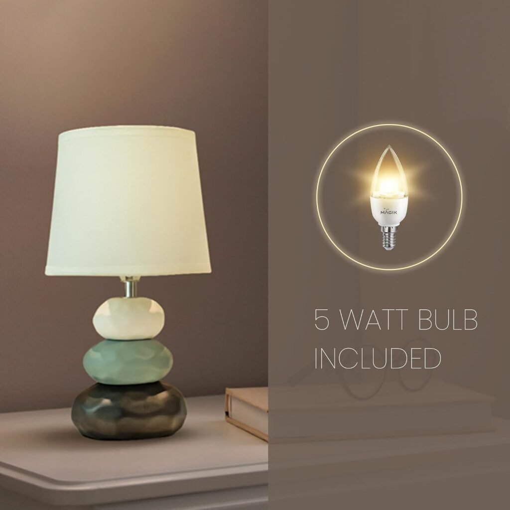 MAGIK Atmosfera Ceramic Table Lamp (Ivory) | 5W Warm White E14 Base LED Bulb Included | Modern Decorative Bedside & Living Room Accent Light