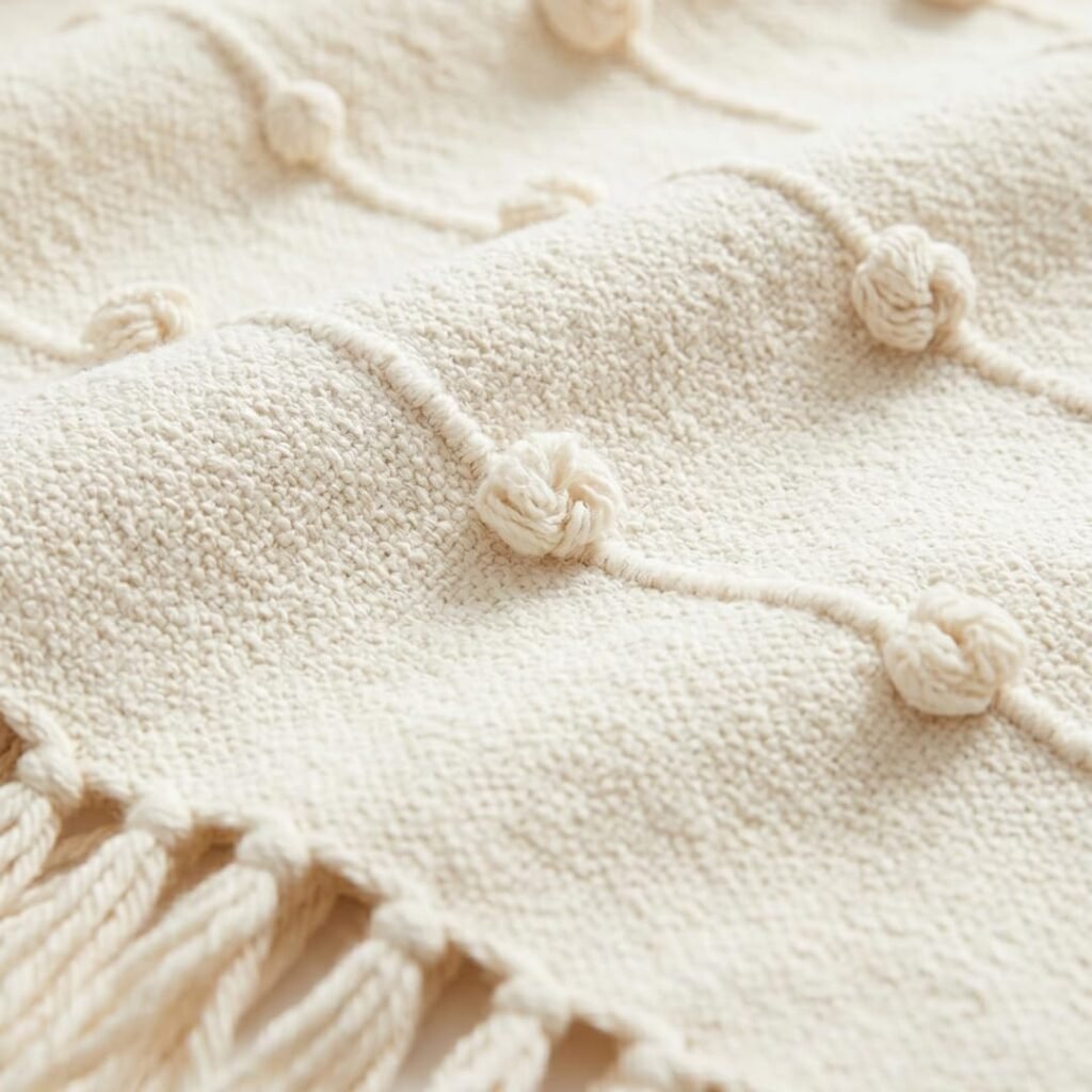SAJAVAT HOME Hand Knitted Cotton Sofa Throw Blanket for Sofa & Bed | Soft All-Season Throw for Couch, Chair & Travel | Decorative Knitted Design | 80×52 Inches (204×132 cm) | Beige with Tassels