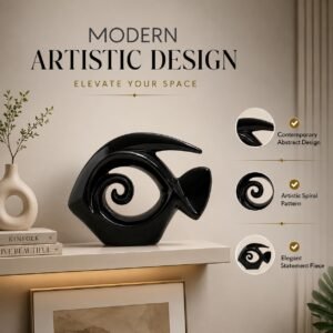 PUBCOM Ceramic Abstract Fish Showpiece, Modern Art Spiral Fish Sculpture, Glossy Black Decorative Figurine for Home Decor, Living Room Shelf, Office Table, Café & Contemporary Interior Accent - Image 4