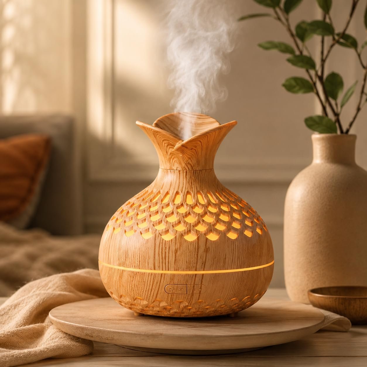 Aroma Diffuser with Wooden Finish, Ultrasonic Essential Oil Diffuser & Humidifier, LED Night Light, Quiet Air Freshener for Home Bedroom Office Spa (Multicolor) - Image 1