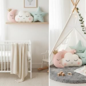 CHIRKUT Decorative Moon Cloud Star Throw Pillows, Nursery Room Cushions, Pink Mint White, 3-Piece Set,Polyester,Cotton (Pack of 3) 30CM - Image 5