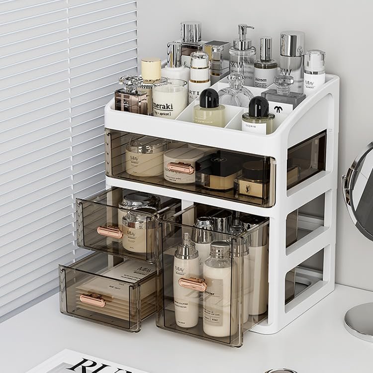 Zollyss Makeup Organisers | Bathroom Cosmetic Beauty Organizer with 3 Layers, Easy Access Makeup Brush Storage, Dust-Free Tabletop Organiser, Space-Saving 27.5cm x 23.5cm x 17cm