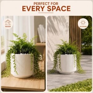 elaris Elegant Ribbed Ceramic Planter for Indoor Plants | Contemporary Textured Flower Pot for Living Room, Bedroom, Office Desk, Shelf & Tabletop Décor (White) 3.74 inch - Image 5