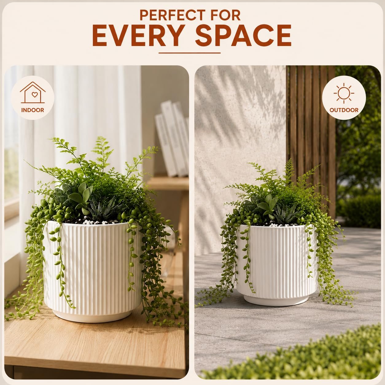 elaris Elegant Ribbed Ceramic Planter for Indoor Plants | Contemporary Textured Flower Pot for Living Room, Bedroom, Office Desk, Shelf & Tabletop Décor (White) 3.74 inch - Image 5