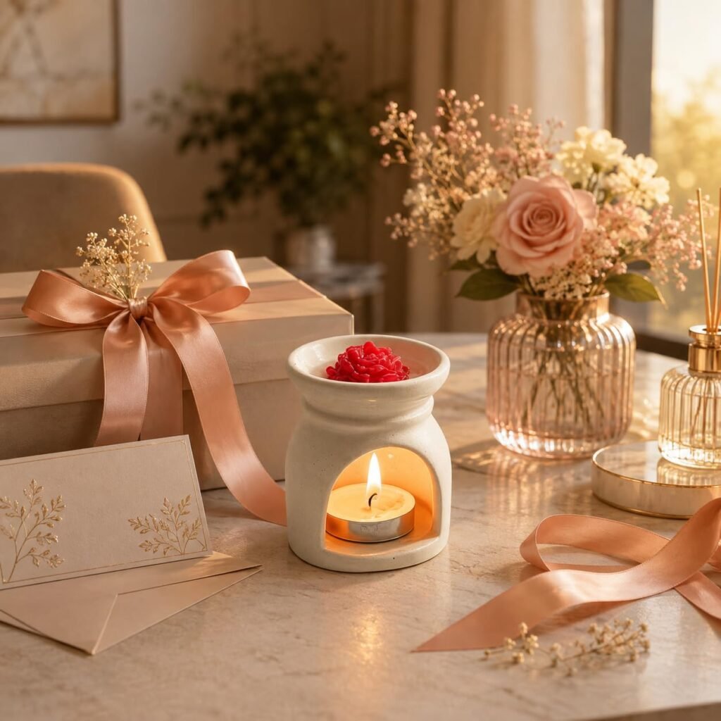 Arcoiris Wax Melt Burner with Rose-Shaped Wax Melts | Ceramic Aroma Warmer for Home Fragrance | Decorative Wax Melt Warmer for Living Room, Bedroom, Office & Gifting