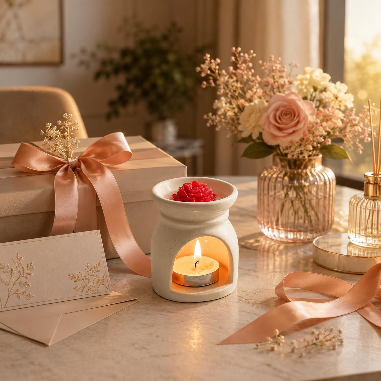 Arcoiris Wax Melt Burner with Rose-Shaped Wax Melts | Ceramic Aroma Warmer for Home Fragrance | Decorative Wax Melt Warmer for Living Room, Bedroom, Office & Gifting - Image 5