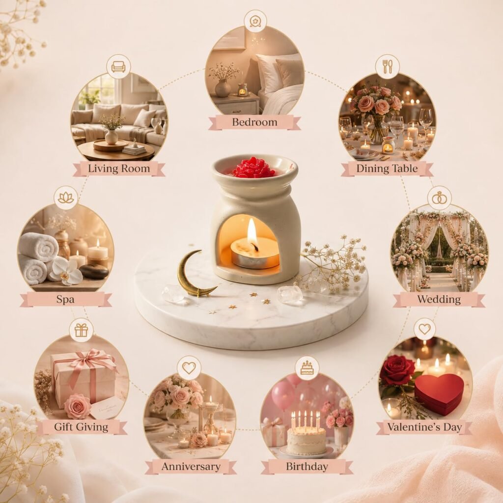 Arcoiris Wax Melt Burner with Rose-Shaped Wax Melts | Ceramic Aroma Warmer for Home Fragrance | Decorative Wax Melt Warmer for Living Room, Bedroom, Office & Gifting