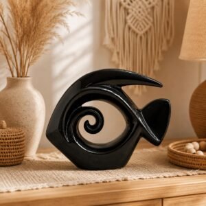 PUBCOM Ceramic Abstract Fish Showpiece, Modern Art Spiral Fish Sculpture, Glossy Black Decorative Figurine for Home Decor, Living Room Shelf, Office Table, Café & Contemporary Interior Accent - Image 5