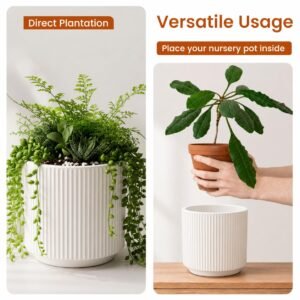 elaris Elegant Ribbed Ceramic Planter for Indoor Plants | Contemporary Textured Flower Pot for Living Room, Bedroom, Office Desk, Shelf & Tabletop Décor (White) 3.74 inch - Image 4