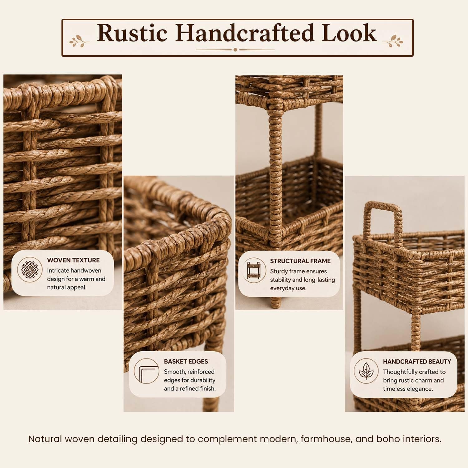 Go Hooked Handwoven 2 Tier Raffia Storage Basket Organizer 10 Inch Natural Wicker Countertop Shelf Basket for Bathroom Bedroom Living Room Office Vanity Décor (L26xW18.5xH37 cm) - Image 7