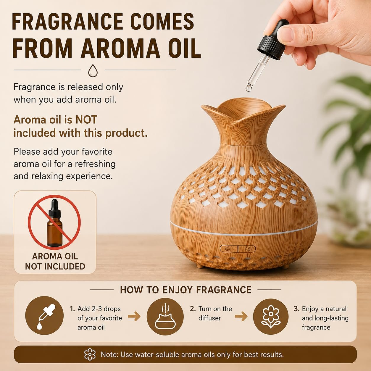 Aroma Diffuser with Wooden Finish, Ultrasonic Essential Oil Diffuser & Humidifier, LED Night Light, Quiet Air Freshener for Home Bedroom Office Spa (Multicolor) - Image 2