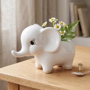 Ceramic Elephant Succulent Planter Pots - Set of 2, White Decorative Flower Vases for Indoor Home Decor, Office Desk, Living Room & Gifting - Cute Animal Shape Pots for Small Plants - Image 5