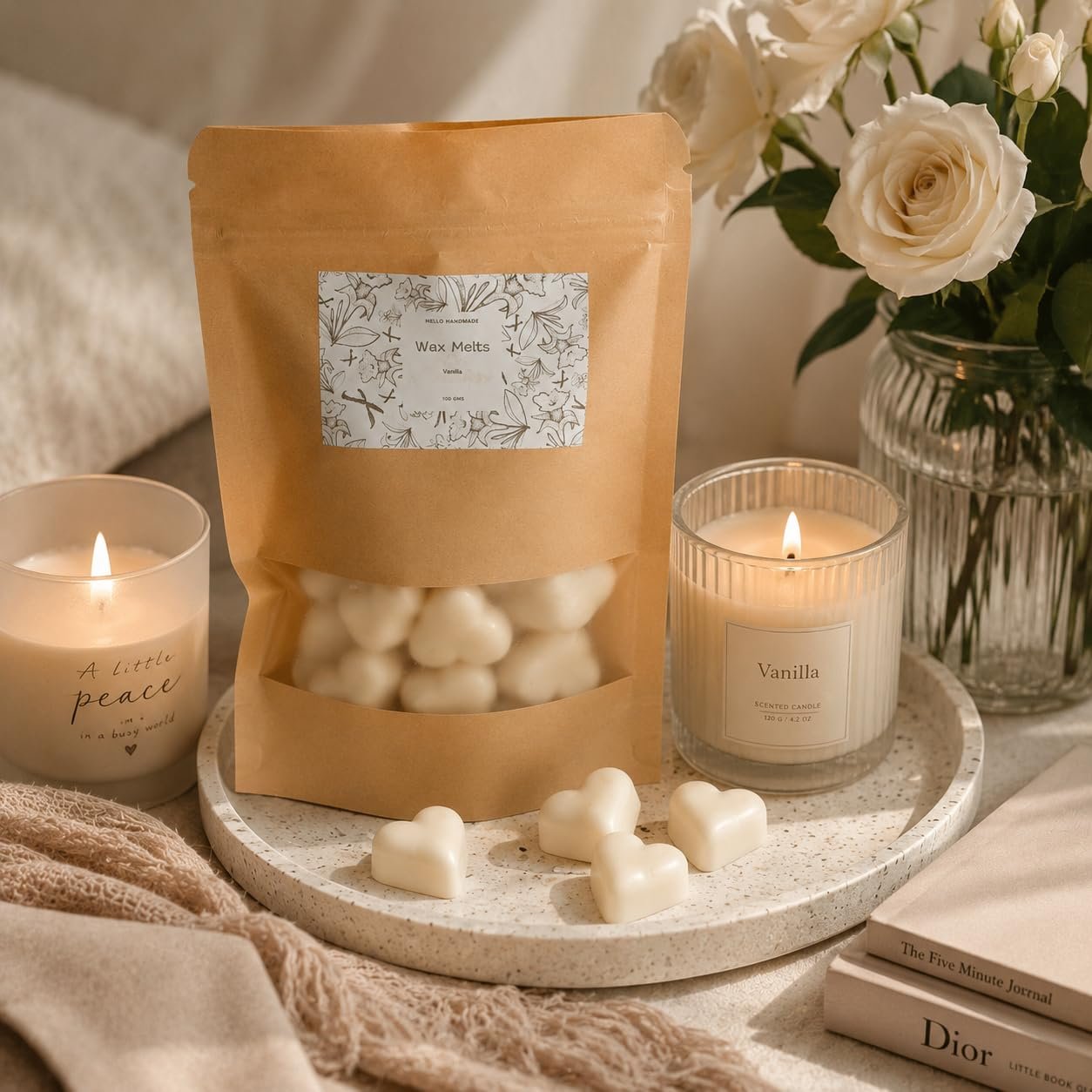 Vanilla Wax Melts 100g | Heart-Shaped Scented Cubes for Ceramic Aroma Diffuser & Warmer | Long-Lasting Home Fragrance for Bedroom, Bathroom & Gifting - Image 1
