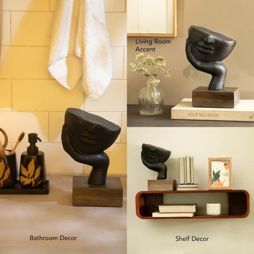 Ellementry Restive Face Ecomix Sculpture - Black, Home Décor Showpiece Figurine for Living Room & Office, Modern Asthetic Tabletop Decorative Accent, Unique Gift Item for Shelf Decoration