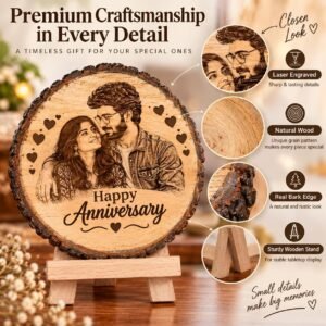 Personalized Engraved Wooden Photo Frame for Couple, Custom Photo and Names on Natural Wood Slice with Stand, Anniversary, Wedding and Birthday Gift for Wife or Husband, 5.5 Inch (14 cm) - Image 6