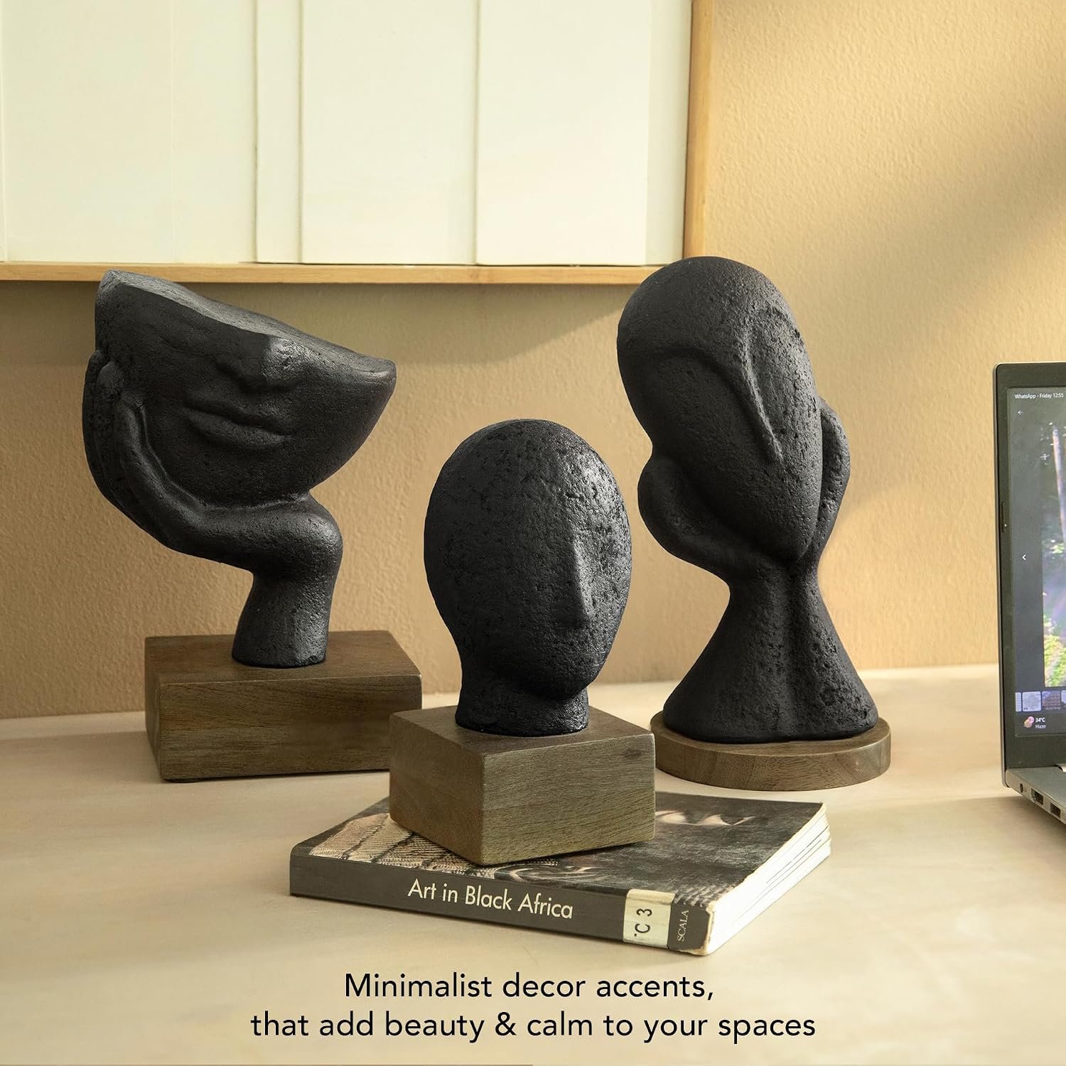 Ellementry Restive Face Ecomix Sculpture - Black, Home Décor Showpiece Figurine for Living Room & Office, Modern Asthetic Tabletop Decorative Accent, Unique Gift Item for Shelf Decoration - Image 4