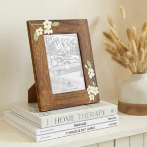 Aurum Crafts Bella Handpainted Wooden Photo Frame 4x6 Inch | Handcrafted Mango Wood Picture Frame with Floral Design | Tabletop & Wall Mount Frame for Home Décor