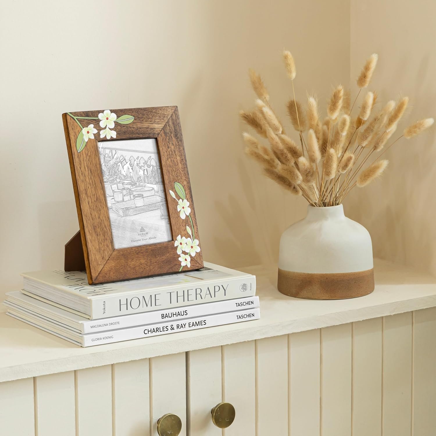 Aurum Crafts Bella Handpainted Wooden Photo Frame 4x6 Inch | Handcrafted Mango Wood Picture Frame with Floral Design | Tabletop & Wall Mount Frame for Home Décor - Image 3