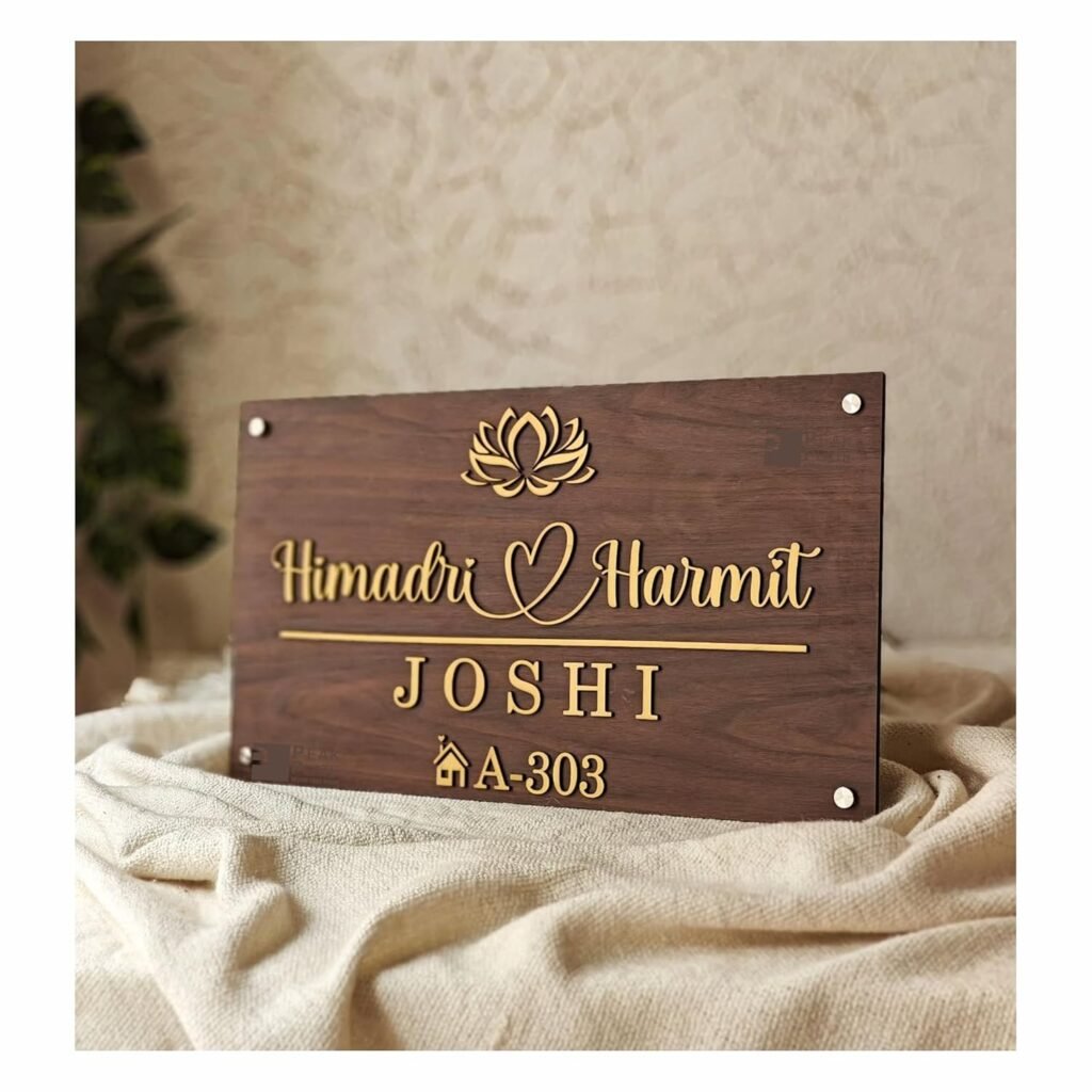 Peak Plate Custom Acrylic Wooden Name Plate | Personalized house number board for home entrance weatherproof wall mount | Sign Board for Home Entrance Outdoor | Weatherproof House Number (Wall Mount)