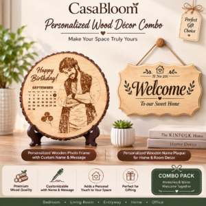 CasaBloom Personalized Wood Décor Duo – Custom Photo Frame & Personalized Name Plaque