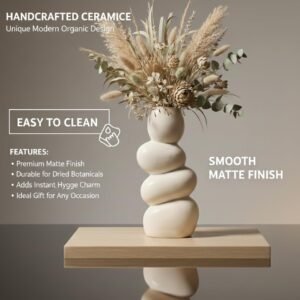 Ceramic Stone Vase for Home Decor Ceramic Vase for Pampas Grass, Abstract Bubble Stacked Pebble Design, Minimalist Ceramic Vases for Flowers (White Pebble) - Image 3